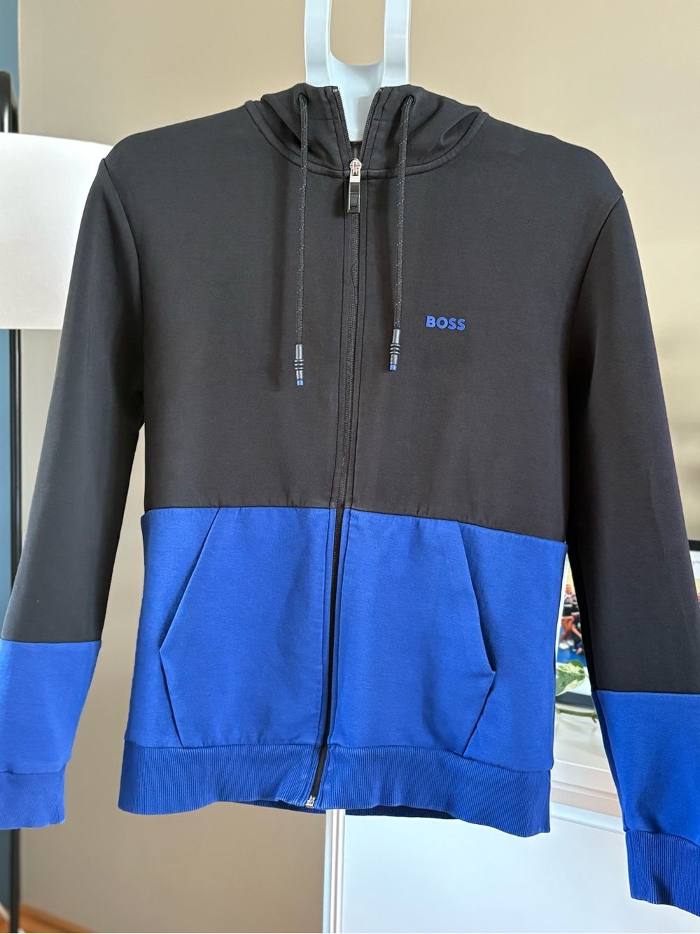 Boss Black & Blue Colorblock Zip Hoodie Mens Sz Small